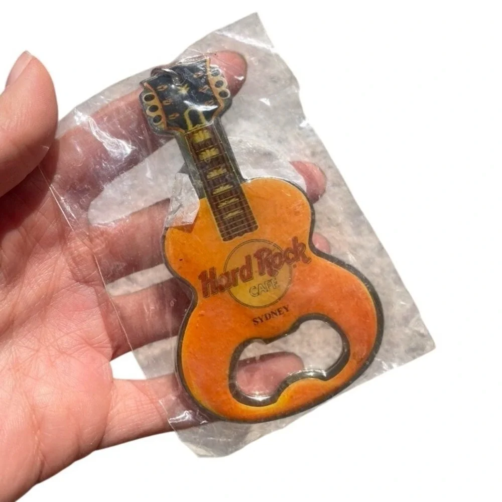 Hard Rock Cafe Sydney Guitar Bottle Opener Keychain Orange New Souvenir